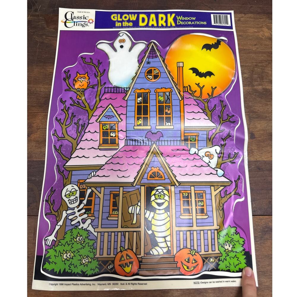 Classic Clings Vintage '96 Glow In Dark Halloween Haunted House Window Décor